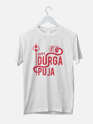 happy durga puja special design tshirt white