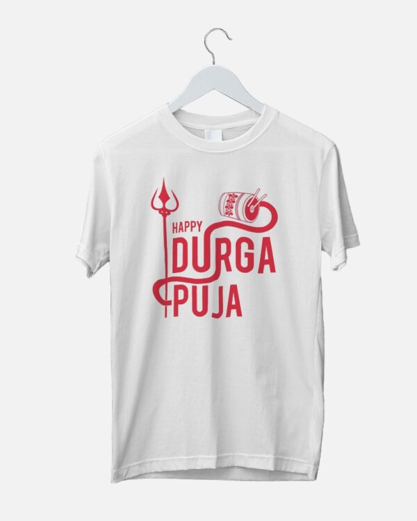 happy durga puja special design tshirt white